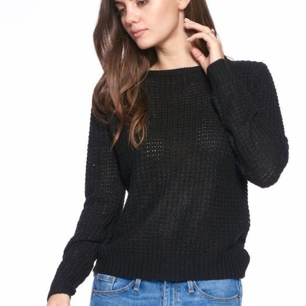 Long Sleeve Scoop Neck Waffle Top